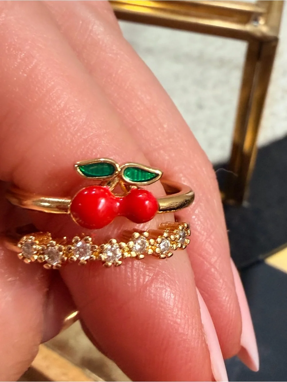 Gold Filled Cherry Pavé Double Band Ring – Kawaii Dainty Fashion Jewelry